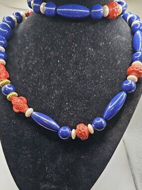 Necklace Avon Arabesque 1989 31" In. Faux Pearl Gold- Tone Spacers Faux VTG